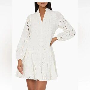 395$ MILLY Margaret Butterfly Eyelet Mini Skirt Dress Women's Size 8 White